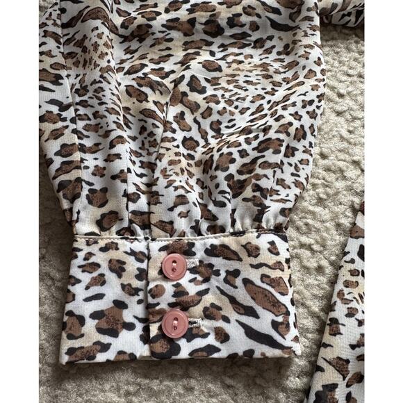 Lulus Vivaldi Taupe Leopard Print Sheer Tie-Front Top Women’s Size Small NWOT - Picture 6 of 10